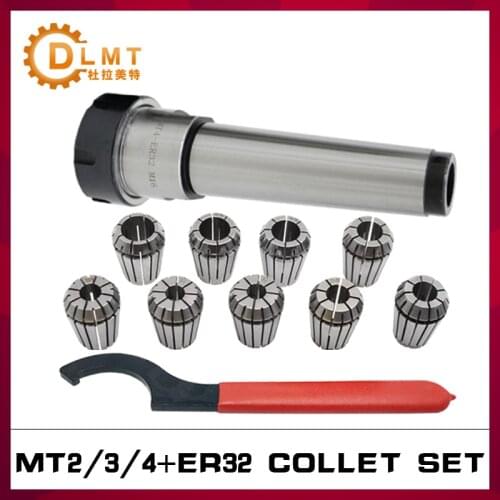 1PC ER32 Morse Taper Chuck + 9PCS ER32 Spring Collet +1PC ER Wrench MT2 MT3 MT4 ER32 M12 M16 M20 For CNC Milling Lathe Tool
