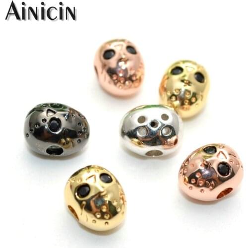 Black CZ Stone Eyes 8x10mm Hollow Out Human Head Mask Loose Beads 3mm Hole Fashion Luxury Jewelry Making Findings 10pc/lot
