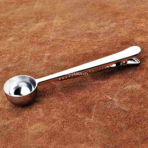 100pcs Coffee Measuring Scoop With Bag Clip Sealing Tea Measure Spoon Stainless Steel Kitchen Tools