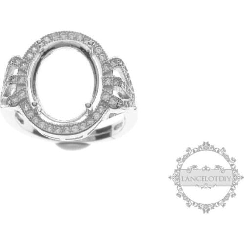 10x14mm oval CZ stone prong setting elegant 925 sterling silver bezel tray adjustable ring settings 1222011