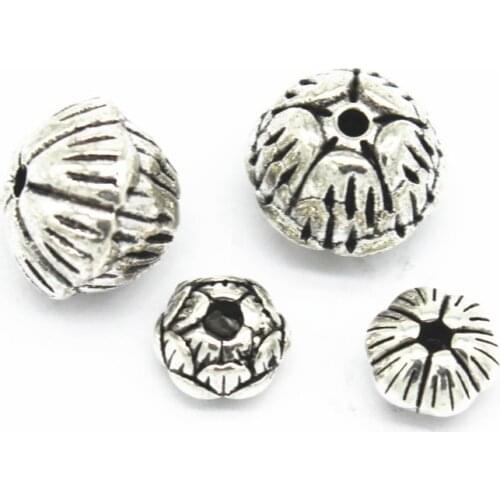20 PCS 8mm 12mm Vintage Metal Alloy Tibetan Silver Color Lotus Flower Spacer Beads Hole Beads For Jewelry Making