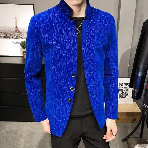 2021 Velvet Mens Blazer Jacket Wedding Dress Coat Fashion Casual Suit Jacket Stage DJ Mens Business Blazers Veste Costume Homme