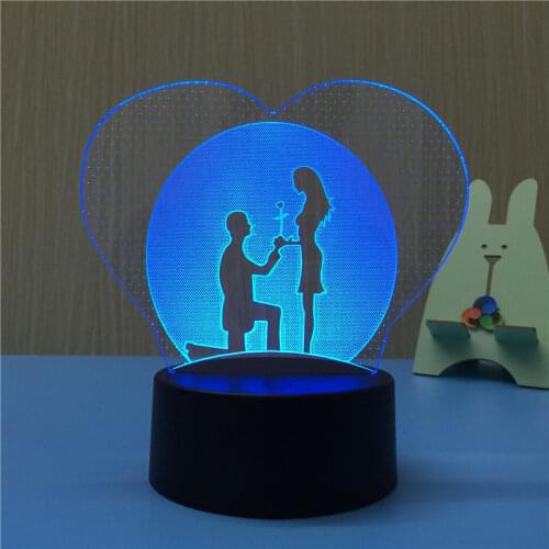 Heart Shape 3d LED Night Light Lover Wedding Party Atmosphere Lamp illusion USB Colorful Table Lamp Creative Wedding Gift
