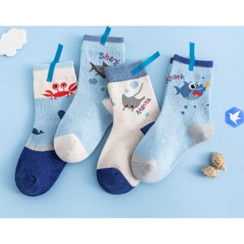 4 Pairs Children Boys Cotton Cartoon Tide Cute Spring/Autumn Kids Soft Breathable Fashion Girl Combed Sports Ankle Socks Set