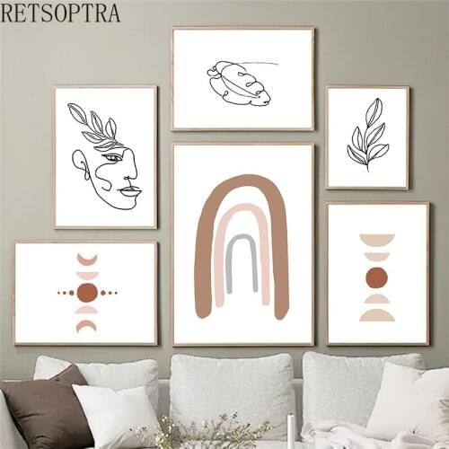 Abstract Style Wall Poster Art Line Fashion Figure Posters Canvas Wall Art Print Picture for Living Room Interior Leaf Paintings