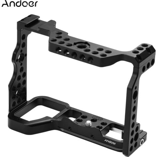 Andoer Aluminum Alloy Camera Cage Rig w/ Cold Shoe 1/4 3/8 Inch Screw Hole ARRI Locating Hole Accessory for Sony A9 A9II Camera