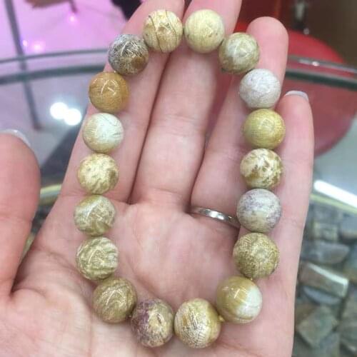 Natural Yellow White Chrysanthemum Stone Coral Fossil Round Beads Men Women Bracelet New Bracelet 10mm 11m 12mm 13mm 14mm AAAAA