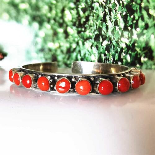 Nepal 925 Sterling Silver inlaid Natural Bamboo Coral vintage Open Cuff Bangle for Women Free Shipping T9012