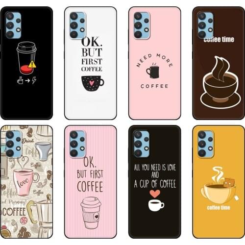 Black tpu Case For Samsung galaxy A32 A42 A52 A72 4g 5g S21 PLUS ultra back cover coffee time