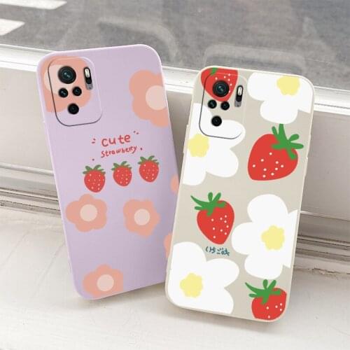 Strawberry Flowers Case For Xiaomi Redmi Note 10 10S 9T 9 8 7 Pro MAX Soft Phone Cover For Redmi 9 9A 9T K40 K30 K20 Pro Case