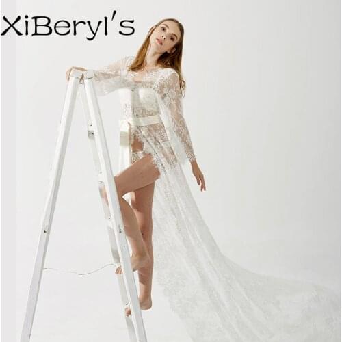XiBeryls Elegant Long Flower Lace Bride Robe For Photograph