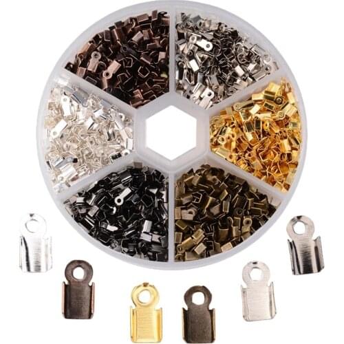 1380PCS Iron Cord Ends, Fold Over Crimp Cord Tips/Terminators End for Jewelries