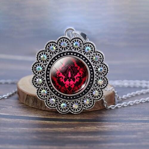 Mandala Pattern Flowers Necklace Art Mandala Mystic Design Glass Cabochon Jewelry Pendants Charm Necklaces Creative Gifts