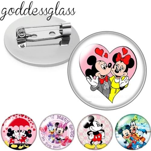 Mickey Minnie Pooh Tigger Stitch Piglet Eeyo Duck Glass cabochon Brooch Dome Photo Jewelry Brooches Pin For kids Gift