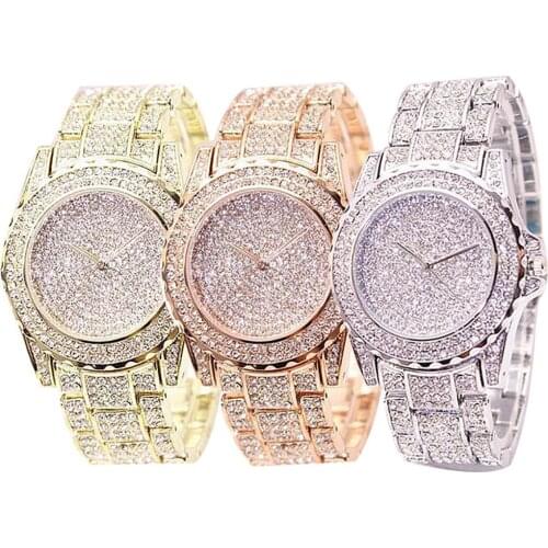 Fashion Luxury All Shiny Rhinestone Round Quartz Sports Watch Womens Bracelet Wrist Watch For Ladies Student Gift Reloj Zegarek