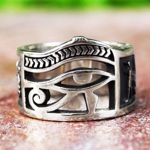 Retro Mens Silver Color Egypt Eye of Horus Ankh Cross Symbolic Band Rings Women Amulet Jewelry Gift