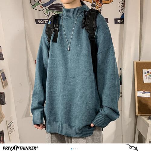 Mens Solid Color Winter Sweaters 2020 Korean Autumn Winter Knitted Men Sweater Pullovers Harajuku Man Tops