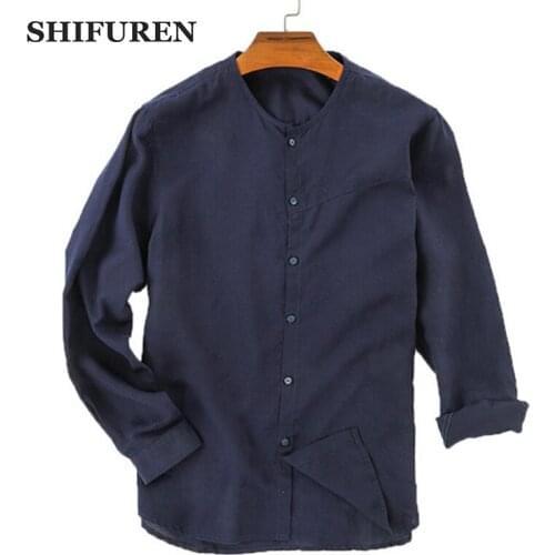 SHIFUREN 2019 Spring Summer Men Cotton Linen Shirts Long Sleeve Soft Breathable Male Social Shirts Tops Blouse Clothing