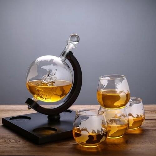 Whiskey Globe Decanter Set Lead-free Carafe Exquisite Wood Stand Red Wine Decanter Home Brandy Glass Bar Wine Set Grade Gift