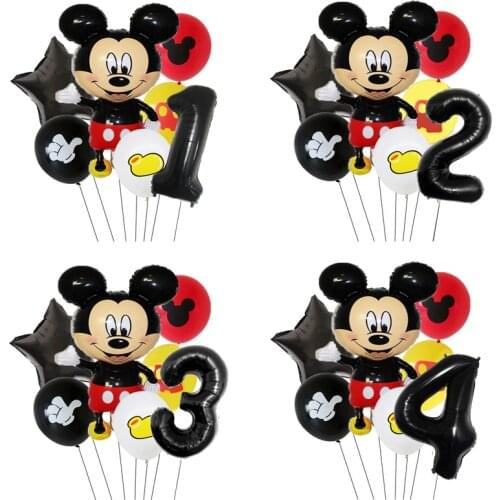 7pcs Disney Mickey Mouse Foil Balloons Set Boys &Girls Birthday Party Decoration Baby Shower Party 32inch Black Numbers Balloon