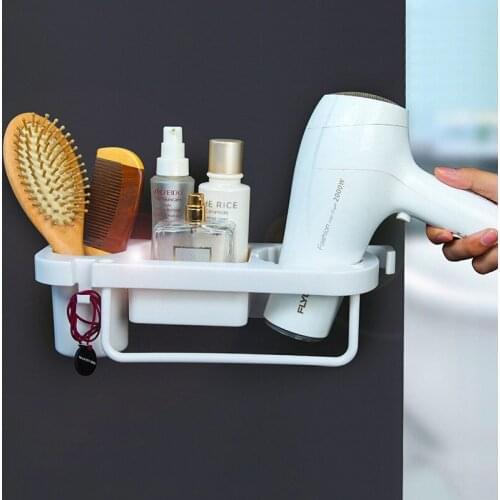 Hair Dryer Holder Bathroom Shelves Towel Hanger Wall-Mounted Bathroom Organizer Storage Rack With Hook Drain Comb Box Household