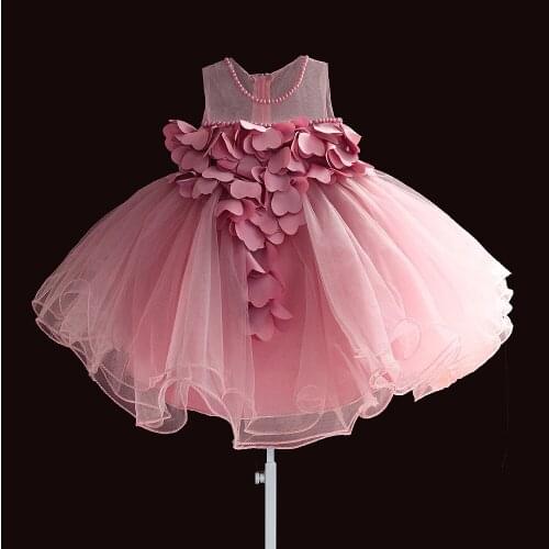 New Lace Baby Girls Dress Petal Flower Chiffon Party Princess Dress 1 Years Kids Girls Birthday Dresses Christmas Vestido 3M-4T
