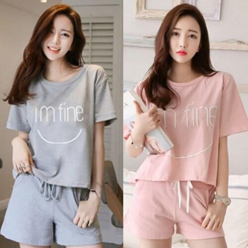 Short-sleeved pajamas ladies summer girls cute casual large size sports milk silk home service suit a variety of cartoon styles
