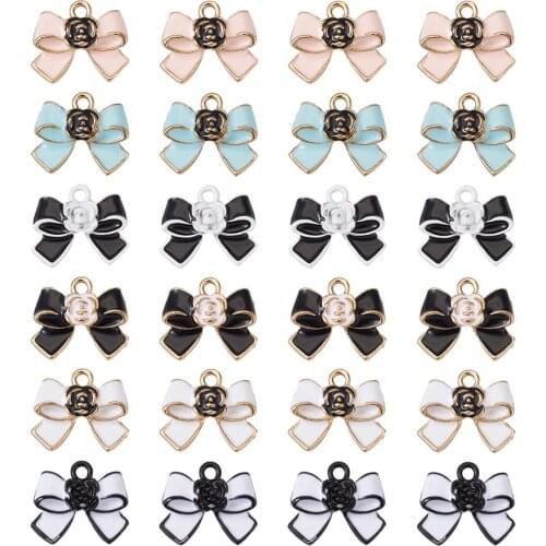 Black Pink White Bowknot Alloy Pendants Enamel Bow Charms for Jewelry Making Earrings Necklace Pendant Bracelet DIY Accessories