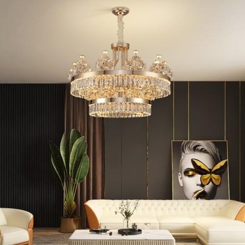 Luxury gold-plated metal K9 crystal chandelier LED villa living room bedroom dining room lamp