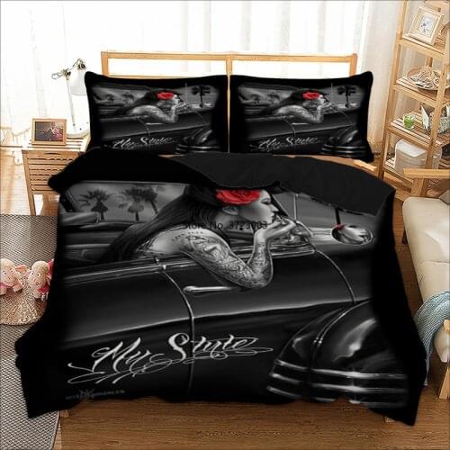Modern Goth Style Skull Digital Print Home Textiles Sexy Girl Adult Bedroom Decorated with Down Quilt Cover Pillowcase