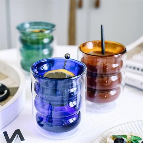 Glass Transparent Milk Tea Cup Creative Spiral Double Wall Heat Resistant Color Coffee Juice Drinking Mug