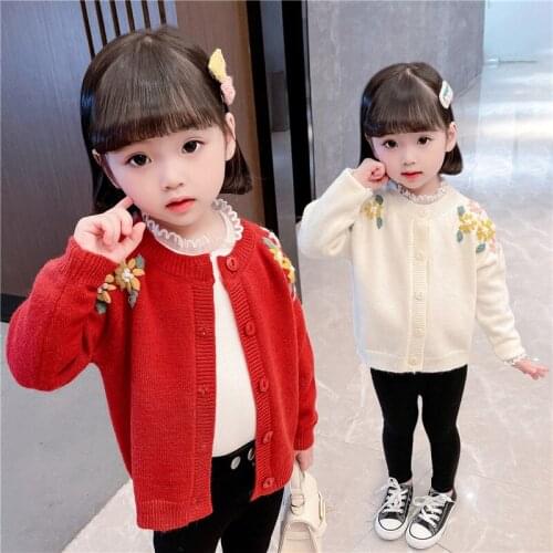 Girls Sweater Babys Coat Outwear 2021 Red Beige Thicken Warm Winter Autumn Knitting Casual Cardigan Top Cotton Childrens Cloth