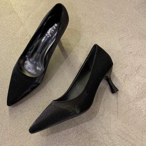 Elegant Sweet Women Pumps Genuine Leather Pointed Toe Shallow High Heels Shoes Woman Spring New Pearl Butterfly-Knot