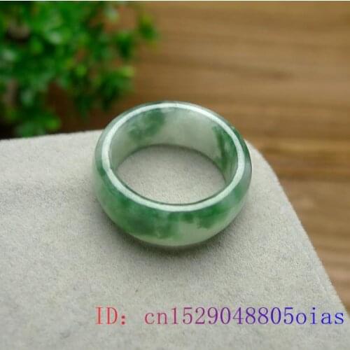 Green Jade Ring Crafts Charm Gemstone Natural Jadeite Amulet Carved Jewelry Chinese Fashion Gifts