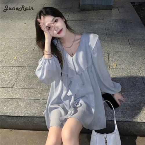 Korea Blouse Woman New Collection 2021 Autumn Casual Thin Loose Long Sleeve Chiffon Blouse Ladies Design Elegant Long Y2k Shirts