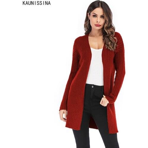 Autumn New Knitted Sweater Women Warm Casual Long Sleeve Cardigan Loose Long Sweaters Cardigans Female Knitwear Open Stitch Coat