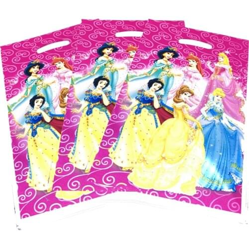 100pcs Baby Shower Party Kids Favors Happy Birthday Princess Belle Sofia Theme Plastic Loot Bags Birthday Decorate Gifts Bags