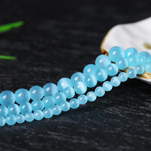 4/6/8/10/12MM Natural Smooth blue Cats Eye Beads Stone Spacer Loose beads Strand Mexican Opal DIY making for bracelet necklace