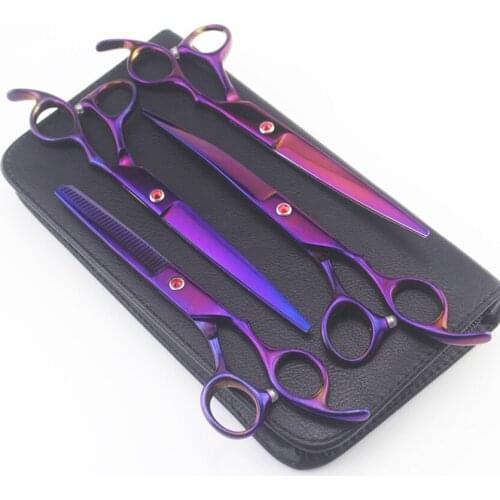 4 kit Professional Japan steel pet 7 inch shears dog grooming hair scissors cutting curved barber thinning hairdressing scissors