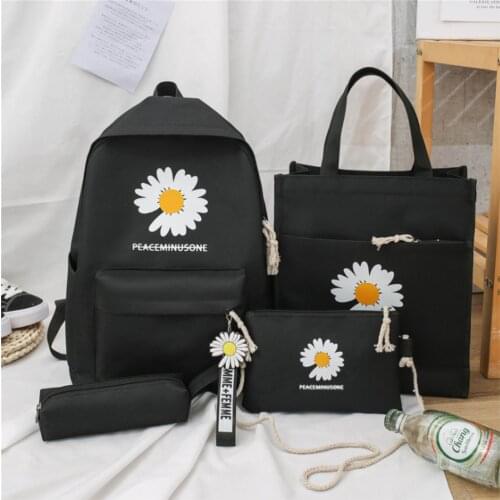 4 Pcs Sets Canvas Schoolbags For Teenage Girls Children Shoulder Bags New Trend Female Fashion Women Backpack