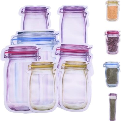 5Pcs Multi-size Reusable Mason Jar Bottles Bags Nuts Candy Cookies Bag Seal Food Storage Bag Zipper Sealed Kitchen Organizer