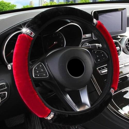 Funda Volante Coche Plush Steering Wheel Cover Car Accessories Interior For Women Rhinestone Capa Volante Akcesoria Samochodowe