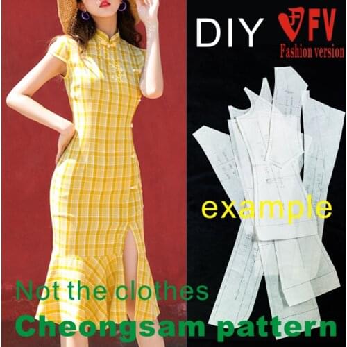 Cheongsam Improved Pattern Womens Small Cap Sleeve Fishtail Dress DIY Garment Sewing Drawing 1:1 Pattern Physical BQP-72