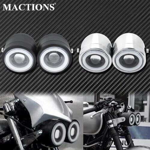 Motorcycle Twin Dual Headlight Double Amber Angel Eyes Lamp Headlamp For Harley Softail 86-13 Dyna Fat Boy FLSTF For Suzuki DR