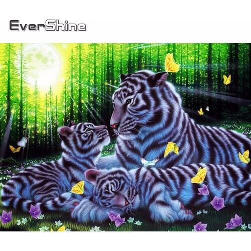 Evershine 5D Diamond Mosaic Full Display Animals Cross Stitch Diamond Embroidery Sale Tiger Pictures Of Rhinestones Diamond Art