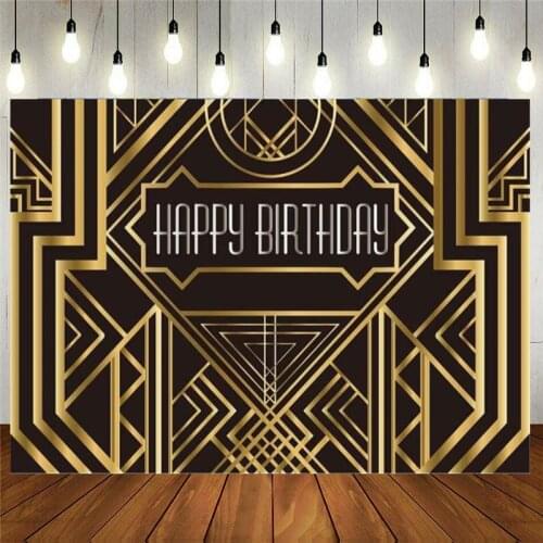 Gatsby Themed Backdrop For Adults Wedding Party Decoration Black And Gold Roaring 20s Art Decor 1920s Happy Birthday