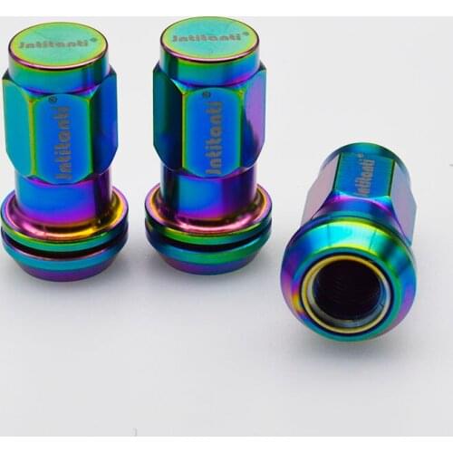 Rainbow color active 60 degree cone seat closed end septangle anti-theft Gr.5 titanium alloy lug nut M12*1.5*40mm