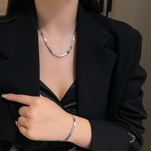 KOFSAC Hollow Cuboid Geometric Necklace Bracelets Set For Women Trendy Jewelry Creative Lady Party Gift Anniversary Accessories