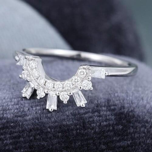 EDI Baguette Cut Diamond Wedding Band Solid 14k White Gold Stacking Ring Curved Matching Band Anniversary Bridal Gift