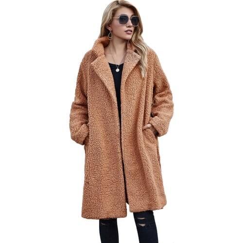 Fashion Women Winter Clothes Long Sleeve Fleece Warm Coat Elegant Loose Ladies Jacket Outwear Streetwear